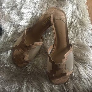 J.Renee Beige Mesh Slide with gold heel
